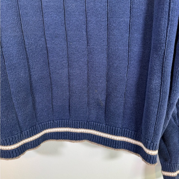 Vintage 90s Lee Sport Men’s XL Blue Ribbed V-Neck Sweater Striped Trim Preppy - Picture 6 of 7